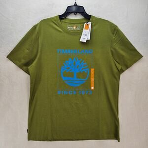 TIMBERLAND MEN'S LARGE BIG LOGO ORGANICALLY MADE GREEN TSHIRT